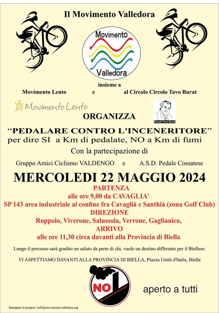 “Pedalare contro l’inceneritore”: da Cavaglià a Biella contro i rifiuti.