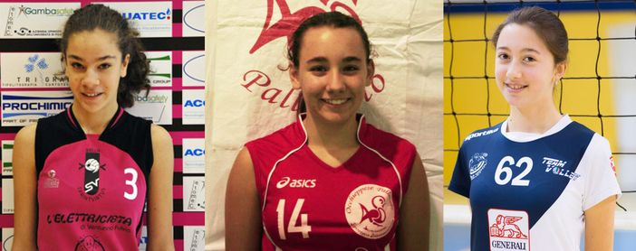 Chiara Scalabrino della SprintVirtus, Noemi Pagliano dell'Occhieppese e Giulia Rege del Teamvolley