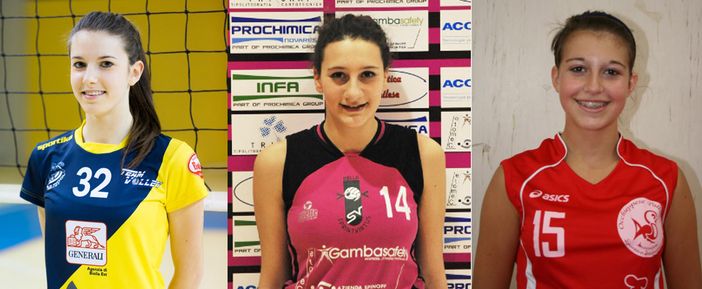 Veronica Valli del Teamvolley, Eleonora Venturino della SprintVirtus e Martina Gentile dell'Occhieppese
