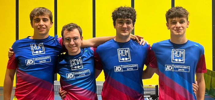 Nicolò Manfredi, David Dabbicco, Fabio Cosseddu e Matteo Passaro, squadra di C2 Girone C, che ha sconfitto Collegno - Foto TT Biella