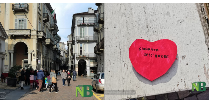 San Valentino, in via Italia un cuore dei bimbi dell'Infanzia Cerruti ai passanti