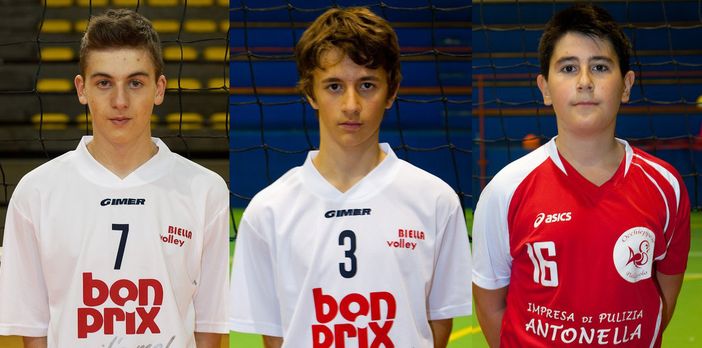 Valerio Lovato del Biella U17, Lorenzo Pettenati del Biella U15 e Mattia Piergianni dell'Occhieppese U14