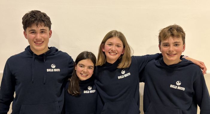 Biella Nuoto ASD, buona la prima al Grand Prix FIN, nella foto Versace, Piccolo, Martinotti, Buscaglia Biella Nuoto ASD, buona la prima al Grand Prix FIN, nella foto Versace, Piccolo, Martinotti, Buscaglia