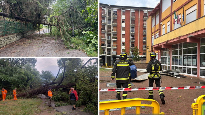 Tetti divelti, allagamenti e blackout: il maltempo devasta il Biellese. Crolla il tetto della scuola Leonardo Da Vinci a Cossato