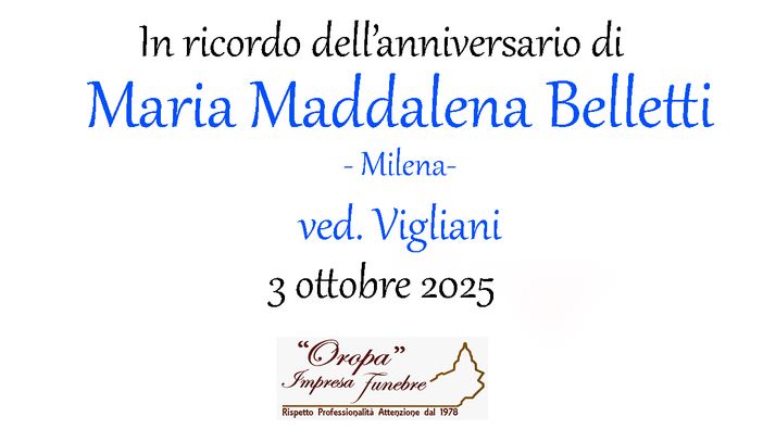 Maria Maddalena Belletti (Milena), ved Vigliani - Anniversario