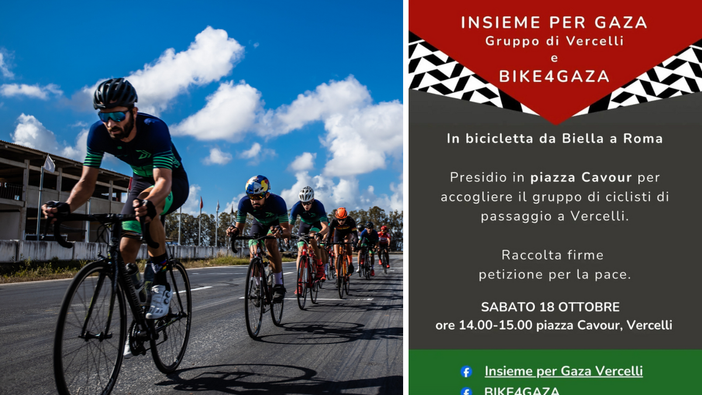 Da Biella a Roma in bici per la pace: oggi parte il progetto Bike4Gaza