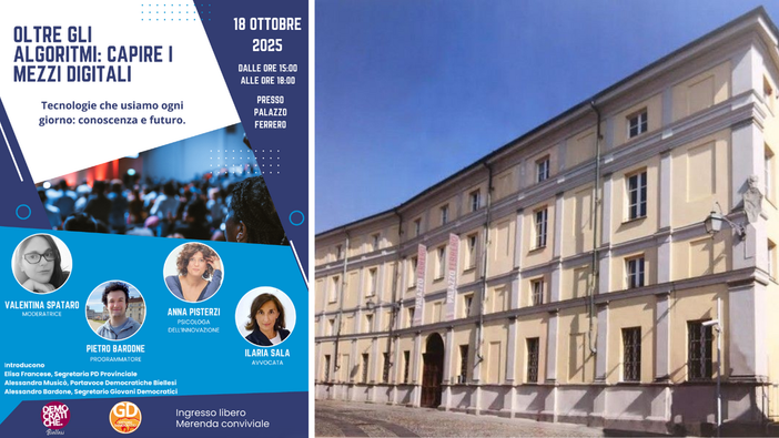 Biella, "Oltre gli algoritmi: capire i mezzi digitali": l'incontro a Palazzo Ferrero
