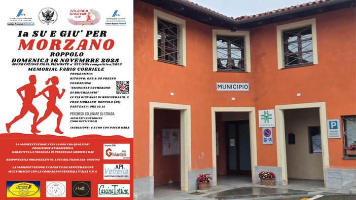 Running, "Su e Giù per Morzano”: appuntamento a Roppolo domenica 16 novembre
