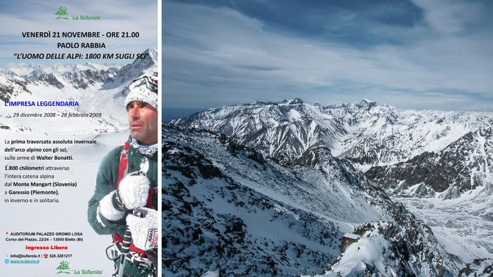 Biella, “L’uomo delle Alpi: 1800 km sugli sci”: l'incontro a Palazzo Gromo losa