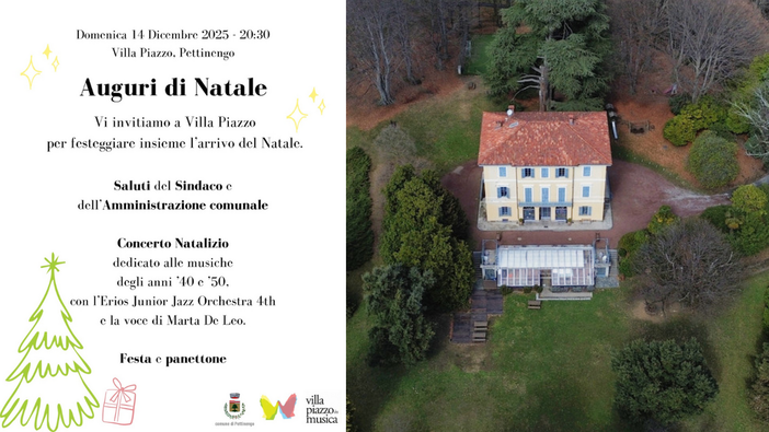 Pettinengo, auguri di Natale a Villa Piazzo: saluti del Sindaco e concerto jazz