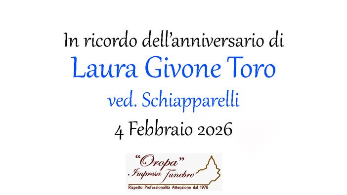 Laura Givone Toro, ved. Schiapparelli - Anniversario