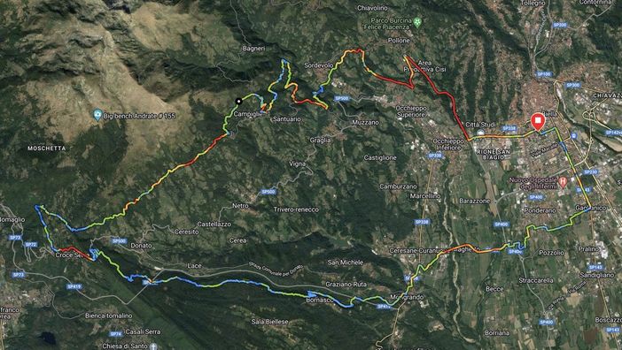 Con eBike Biella via lungo la Serra, Anello alto Andrate, Sentierochenonc'è e rientro da San Carlo Con eBike Biella via lungo la Serra, Anello alto Andrate, Sentierochenonc'è e rientro da San Carlo
