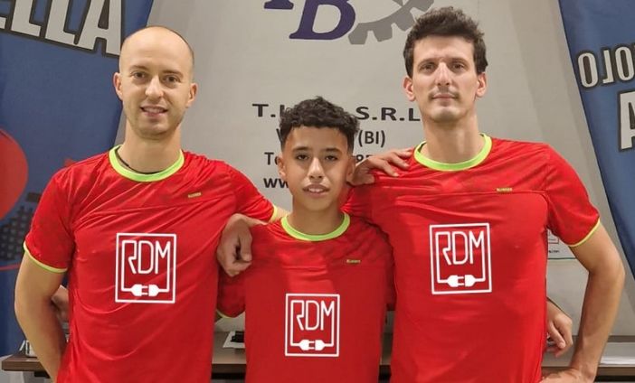 La formazione del T.T. Biella RDM Automazioni e Sicurezza (C2) vittoriosa sul Romagnano. Da sinistra: Luca Lanza, Mattia Noureldin e Stefano Erba.