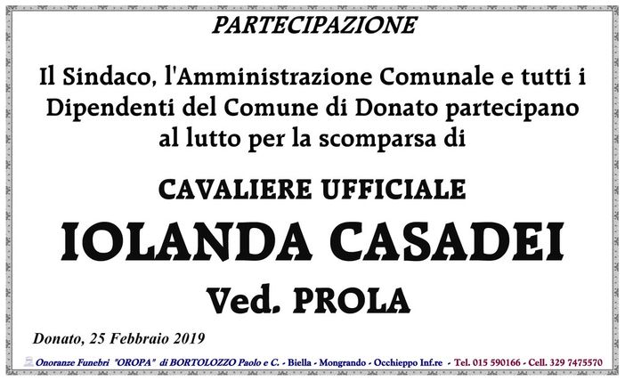 Iolanda Casadei Ved. Prola - Partecipazione