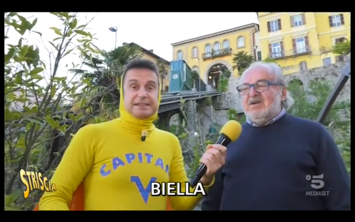 Funicolare rumorosa: "Striscia la Notizia" a Biella con il suo Capitan Ventosa