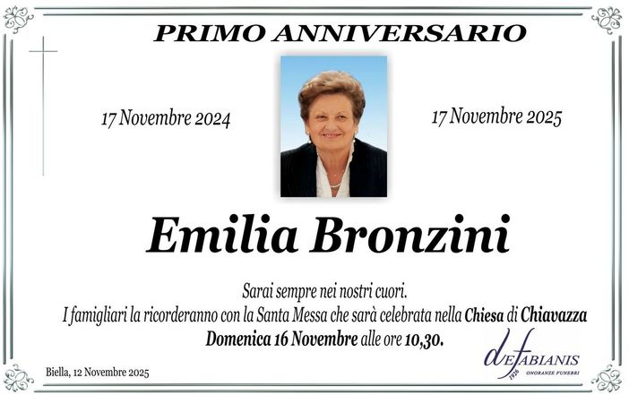 Emilia Bronzini, primo anniversario