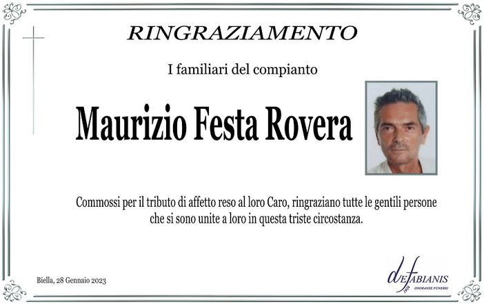 Maurizio Festa Rovera, Ringraziamento