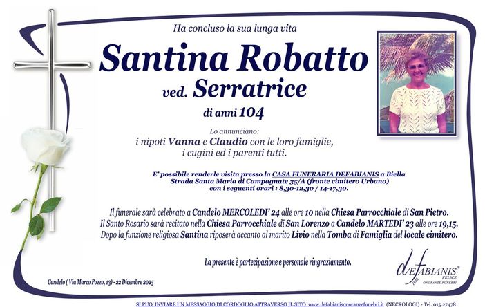 Santina Robatto, ved. Serratrice