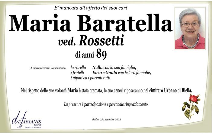 Maria Baratella, Ved. Rossetti