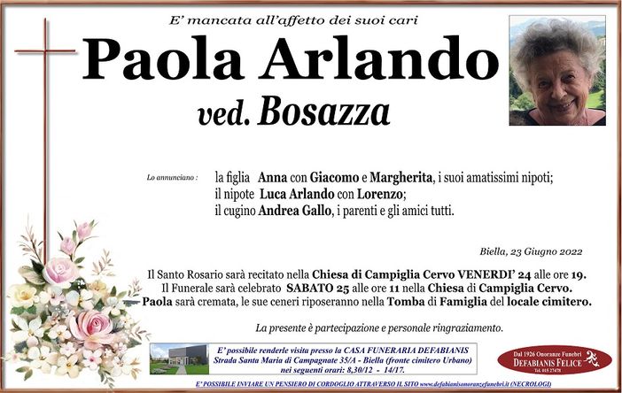 Paola Arlando, Ved. Bosazza