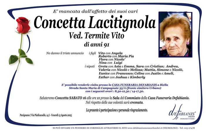 Concetta Lacitignola, ved. Termine Vito