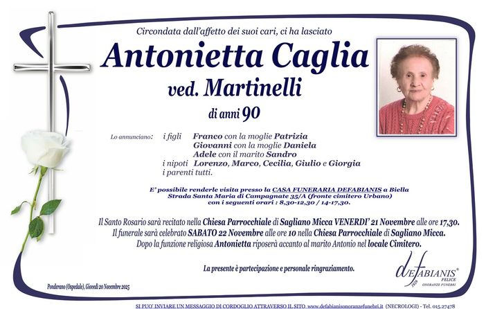 Antonietta Caglia, Ved. Martinelli