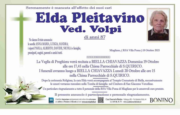 Elda Pleitavino, Ved. Volpi