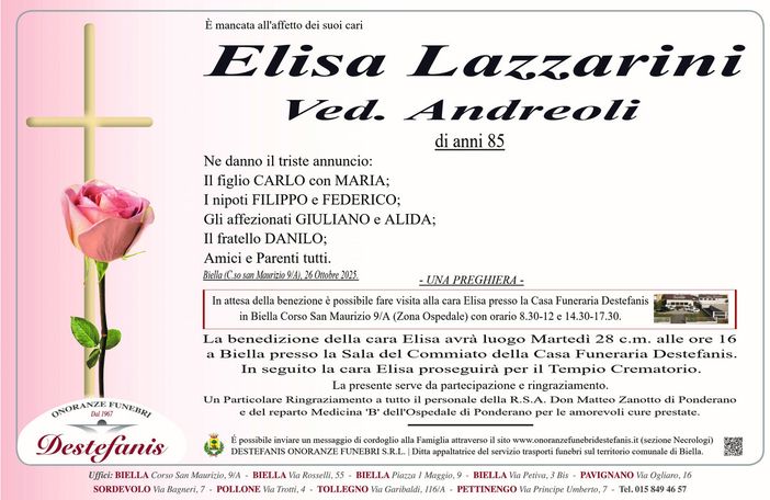 Elisa Lazzarini, ved. Andreoli
