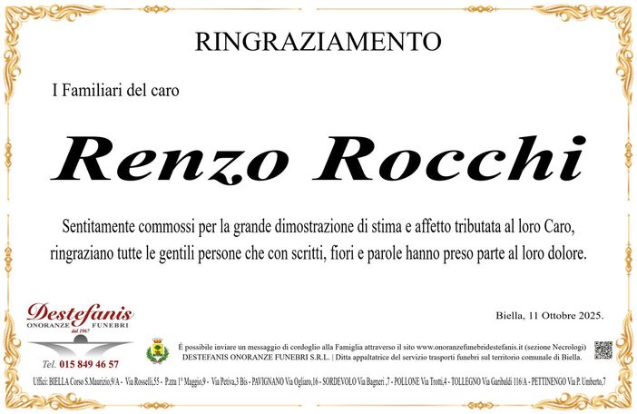 Renzo Rocchi - Ringraziamento
