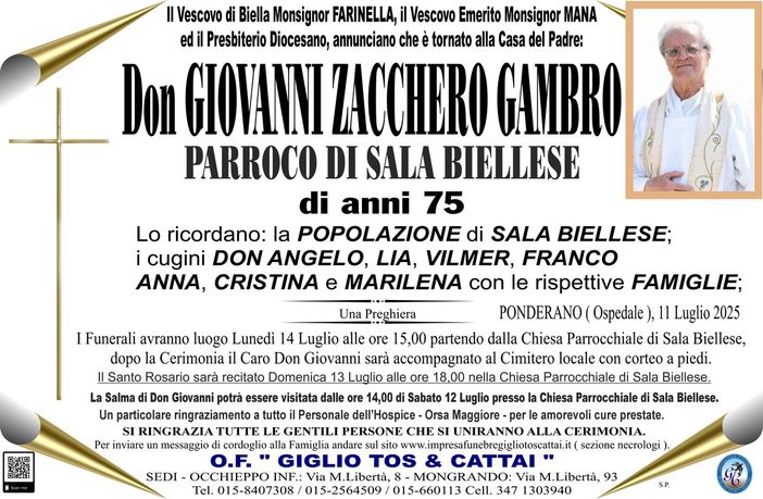 Don Giovanni Zacchero Gambro - Parroco di Sala Biellese