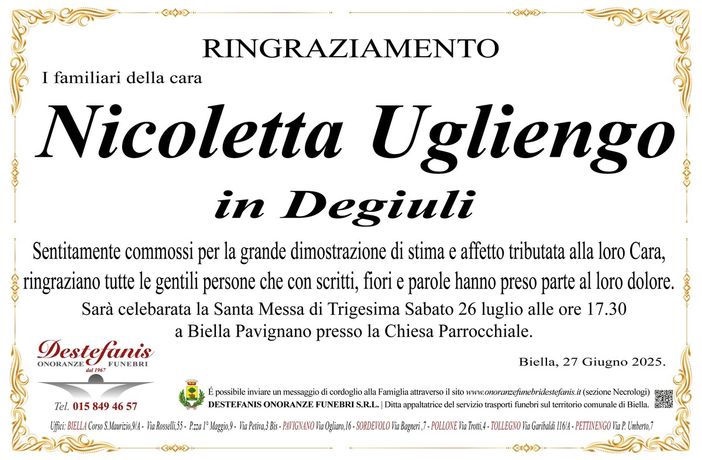 Nicoletta Ugliengo in Degiuli - Ringraziamento