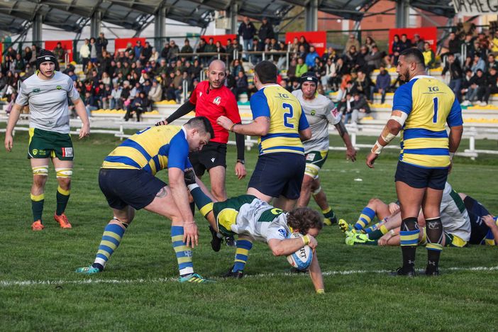 Biella Rugby strapazza Parma 61-19. Luca Besso in meta - Foto A. Mantovan