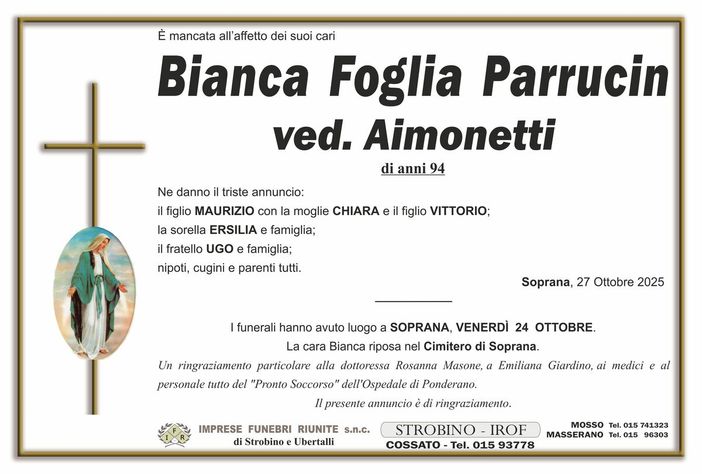 Bianca Foglia Parrucin, ved. Aimonetti