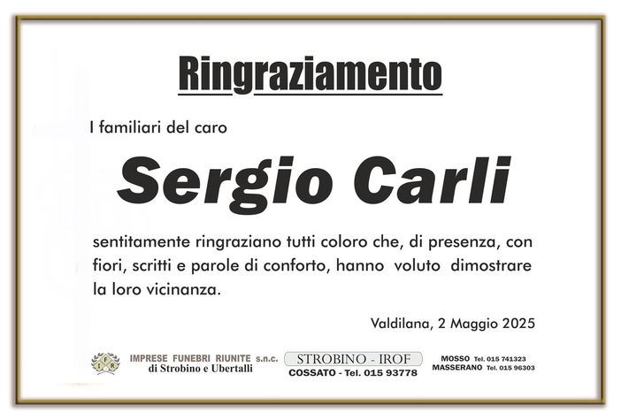Sergio Carli - Ringraziamento