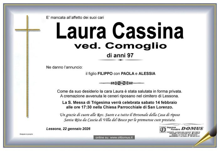 Laura Cassina, ved. Comoglio