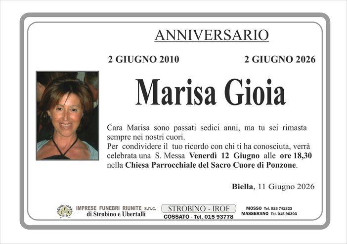 Marisa Gioia, anniversario