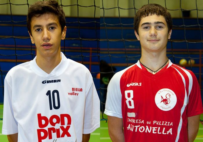 Davide Borello del Biella Volley e Riccardo Bertuzzi dell'Occhieppese