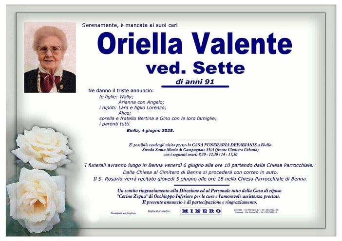 Orialla Valente, ved. Sette