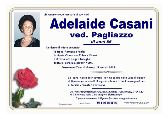 Adelaide Casani, ved Pagliazzo