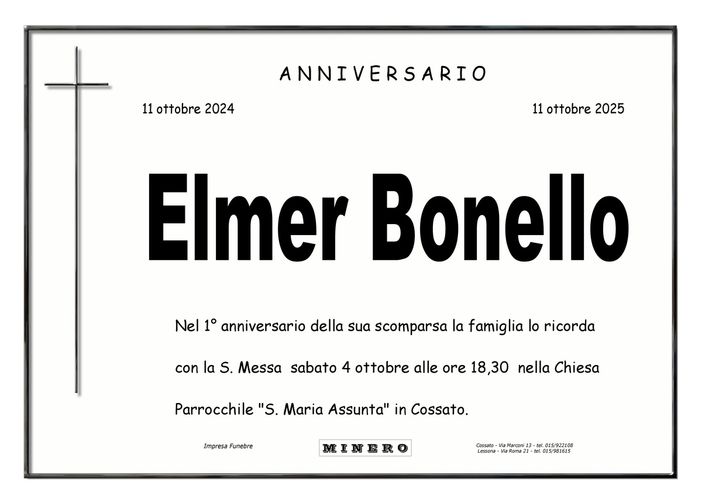 Elmer Bonello, anniversario