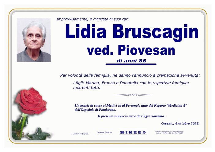 Lidia Bruscagin, ved. Piovesan