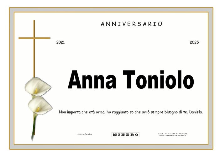 Anna Toniolo, anniversario