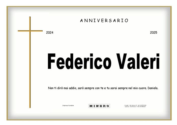 Federico Valeri, anniversario