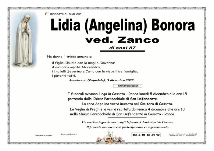 Lidia (Angelina) Bonora, Ved.Zanco