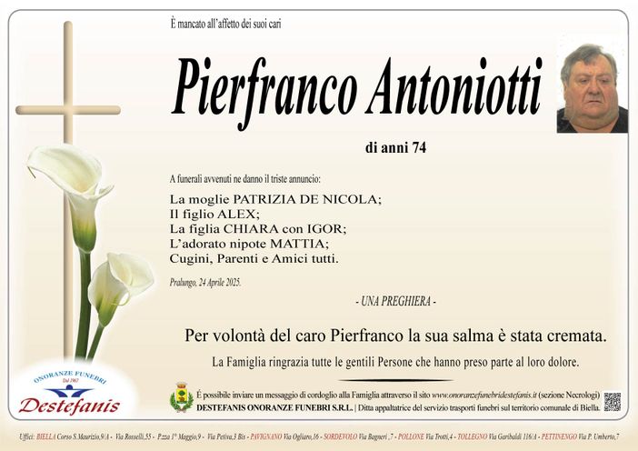 Pierfranco Antoniotti, funerali avvenuti