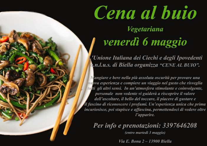 Biella: Tornano le nuove esperienze sensoriali con le cene al buio
