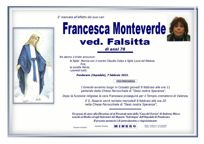 Francesca Monteverde, ved. Falsitta