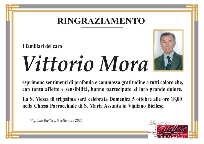 Vittorio Mora, ringraziamento