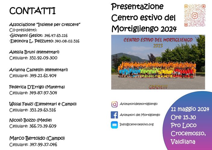 Estate 2024, a Mezzana Mortigliengo torna il centro estivo. Estate 2024, a Mezzana Mortigliengo torna il centro estivo.