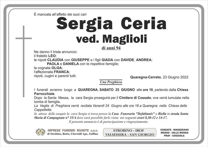 Sergia Ceria, Ved. Maglioli